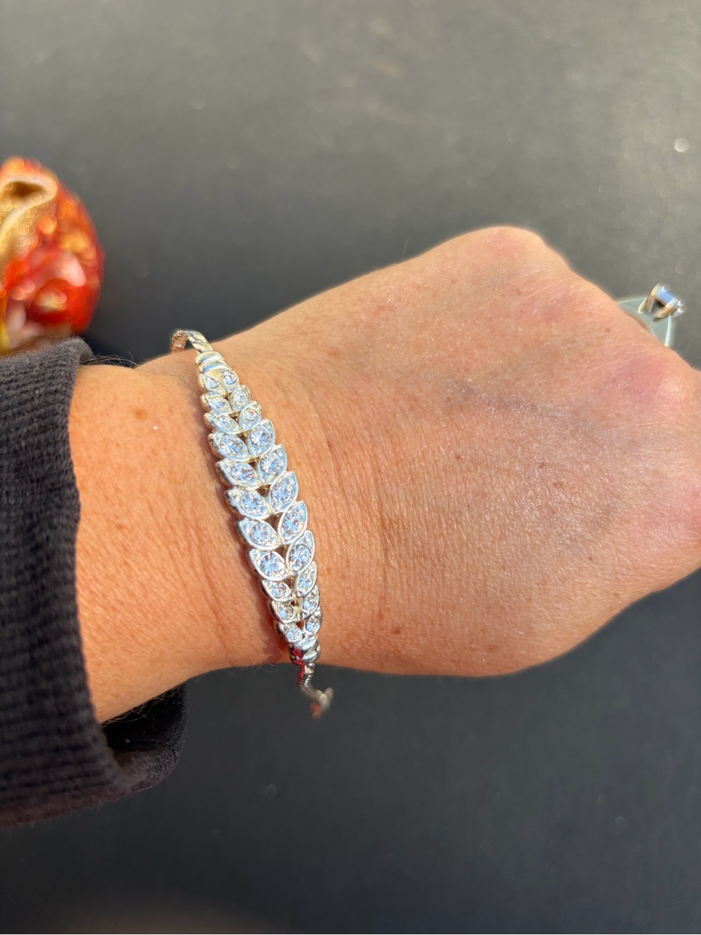 4/$100 Elegant Silver Leaf Crystal Bracelet - Sparkling White Stones